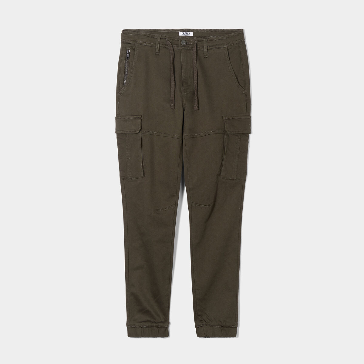 Pantalon cargo slim stretch vert kaki homme