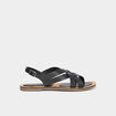 Sandales plates brides crois&eacute;es en cuir noir femme