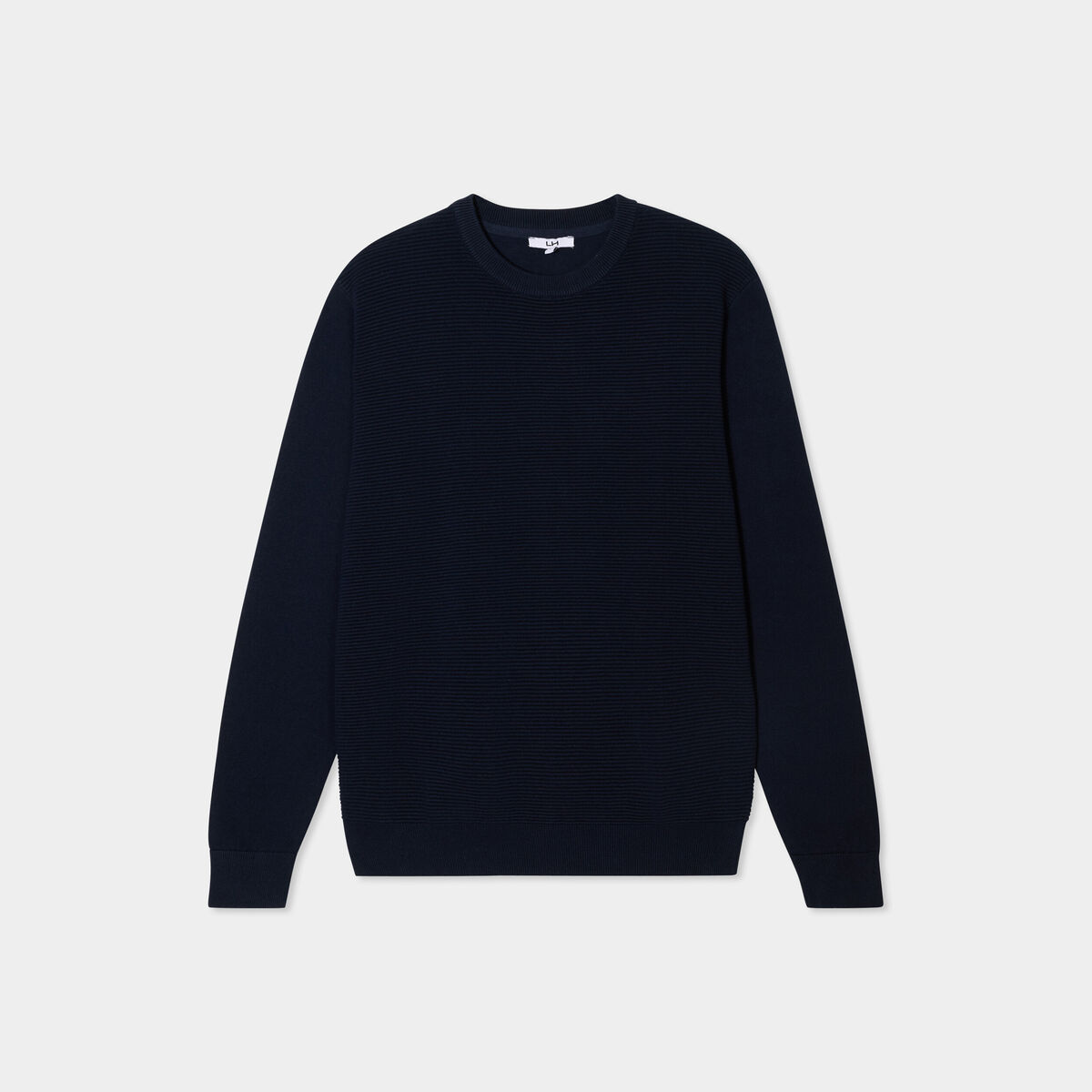 Pull col rond coton manches longues bleu marine homme
