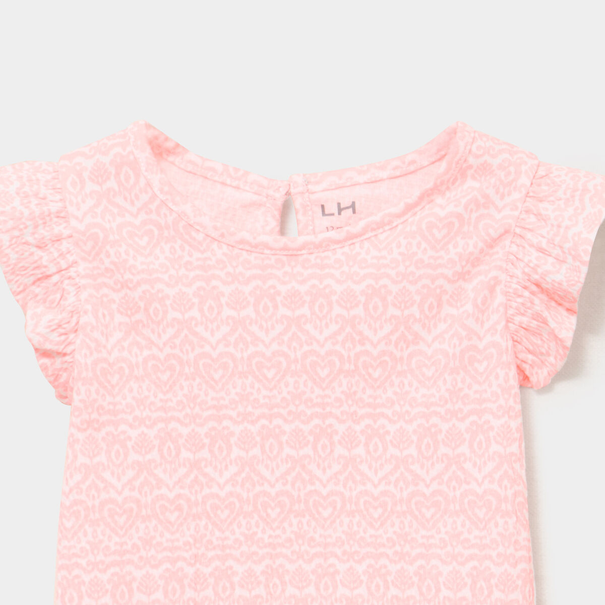 T-shirt relief&eacute; manches volants coton rose fluo b&eacute;b&eacute; fille