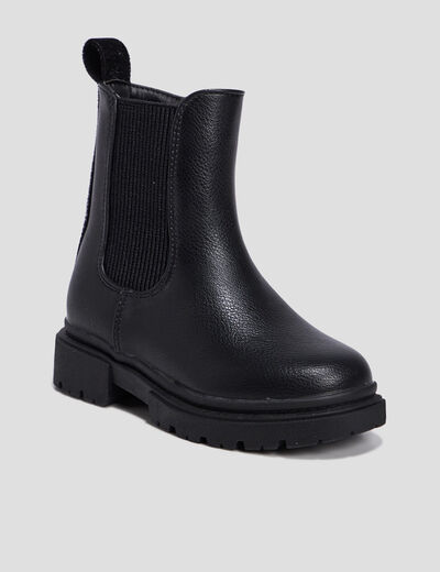 Bottines chelsea crantées bout rond noir fille