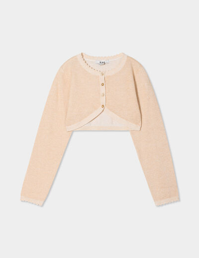 Gilet court col bord festonné coton jaune or fille