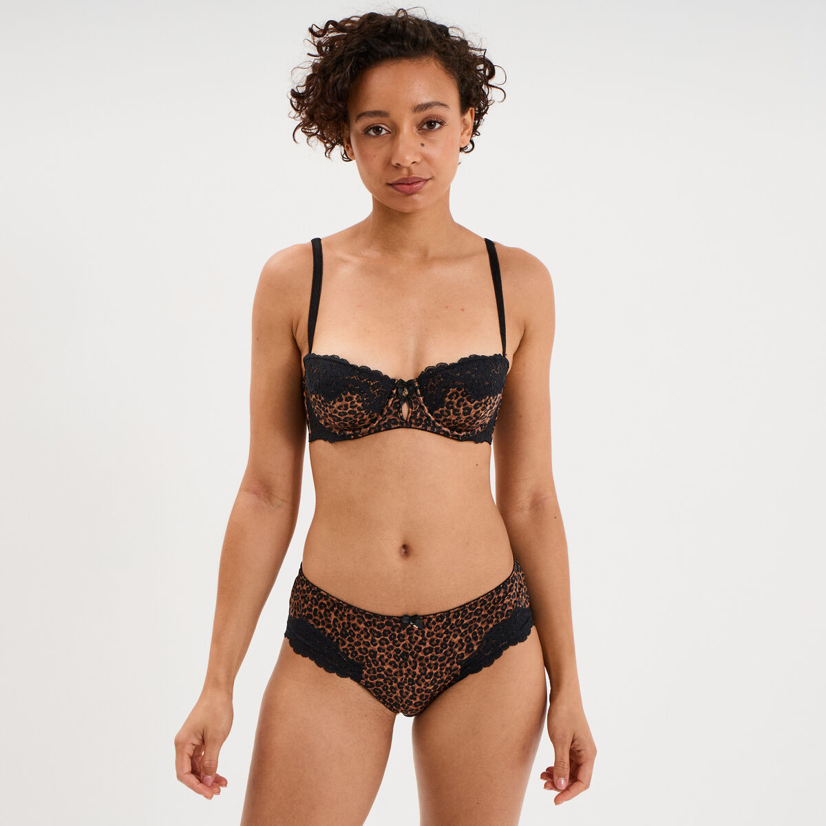 Soutien-gorge bandeau avec dentelle marron femme