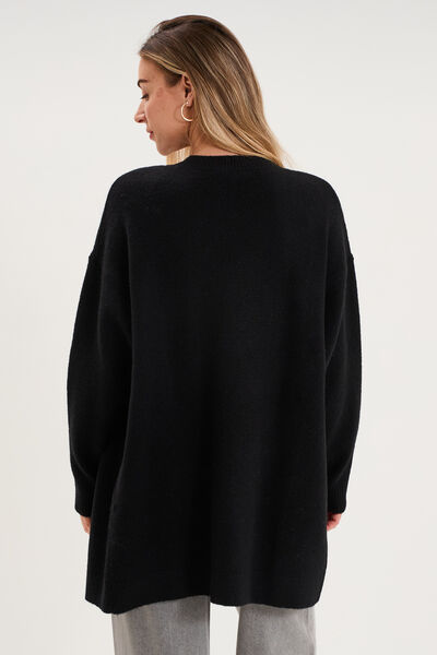 Gilet long ample manches longues noir femme