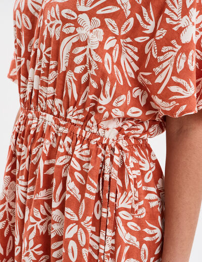 Robe midi cordons taille évasée terracotta femme