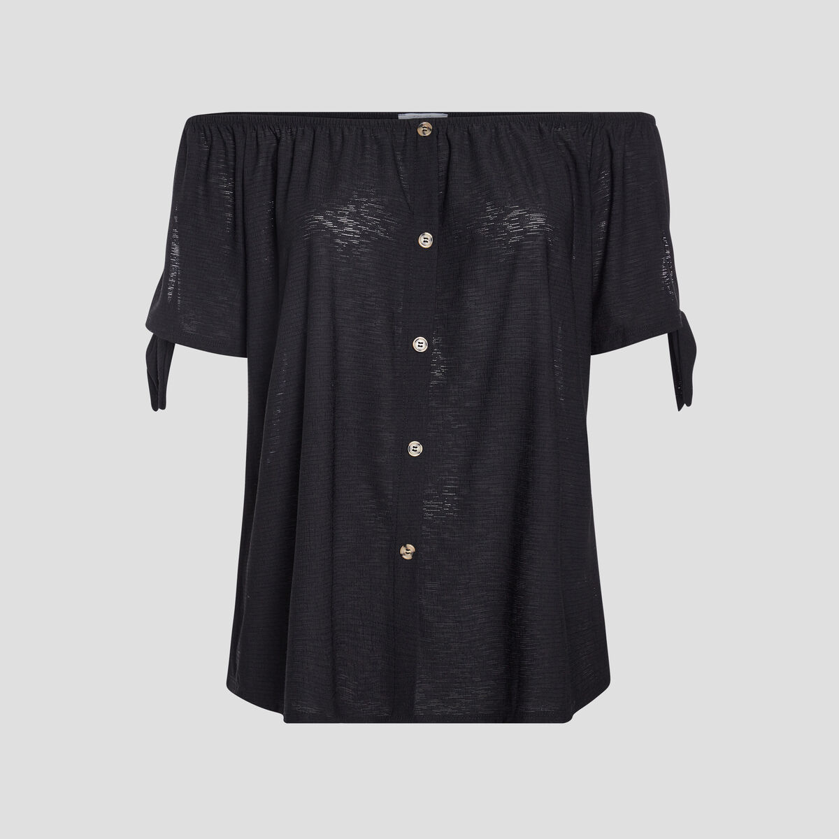 T-shirt col bardot manches courtes noir femme grande taille