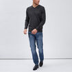 Pull jersey col V m&eacute;lange coton gris fonc&eacute; homme