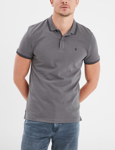 Polo manches courtes bords contrastés gris foncé homme
