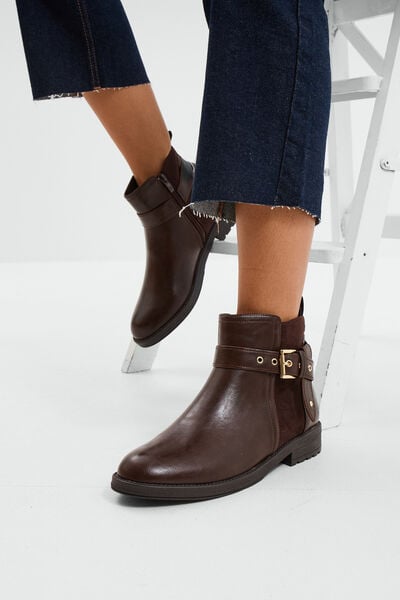 Bottines avec boucles et talons marron femme