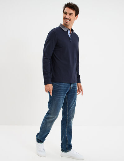 Polo manches longues coton majoritaire bleu marine homme