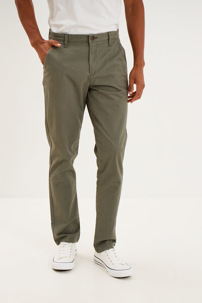 Pantalon chino droit stretch vert kaki homme