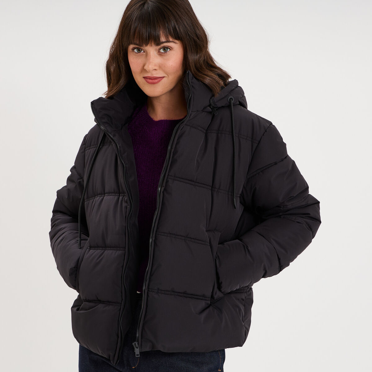 Doudoune &agrave; capuche zipp&eacute;e femme noir femme