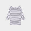 T-shirt manches 3/4 col bateau coton bleu marine femme