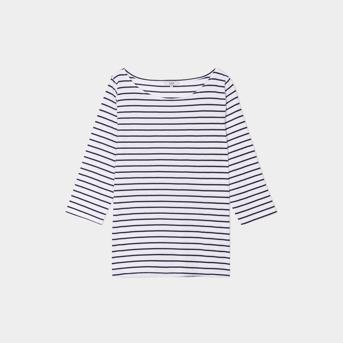 T-shirt manches 3/4 col bateau coton bleu marine femme
