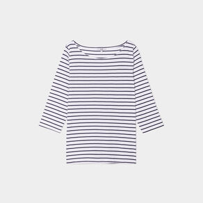 T-shirt manches 3/4 col bateau coton bleu marine femme