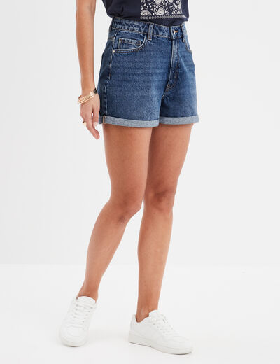 Short en jean mom ourlets retroussés denim stone femme