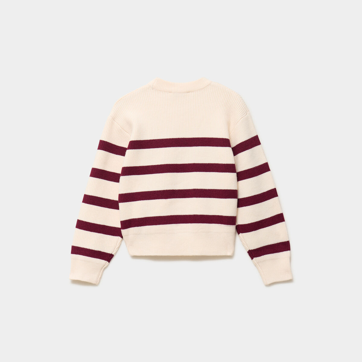Pull relax col rond manches longues bordeaux fille