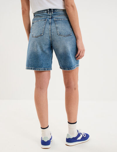 Bermuda short droit en jean coton denim double stone femme
