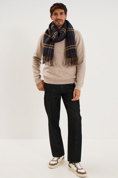Pull col rond manches longues taupe homme