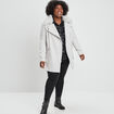 Manteau mi-long col imitation fourrure gris femme grande taille