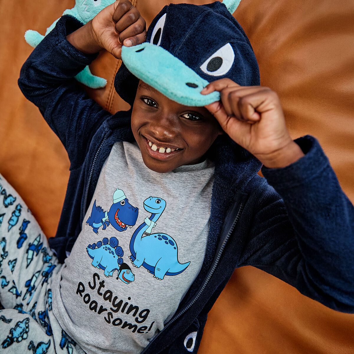 Ensemble pyjama 4 pi&egrave;ces avec peluche bleu marine gar&ccedil;on