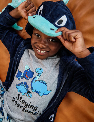 Ensemble pyjama 4 pi&egrave;ces avec peluche bleu marine gar&ccedil;on