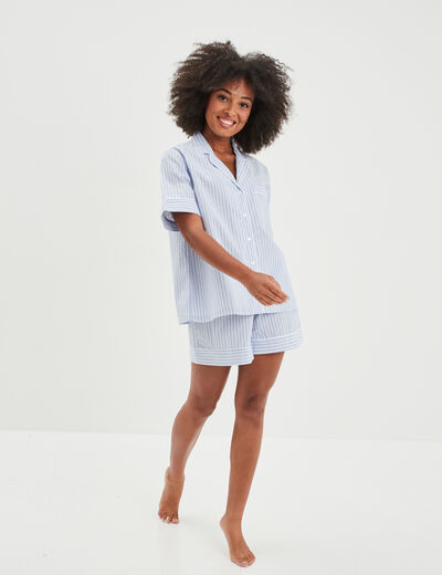 Ensemble pyjama short chemise coton ecru femme
