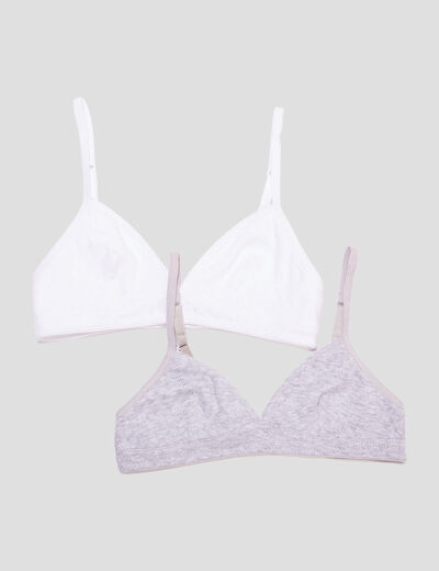 Lot 2 brassières coton sans coques gris clair fille