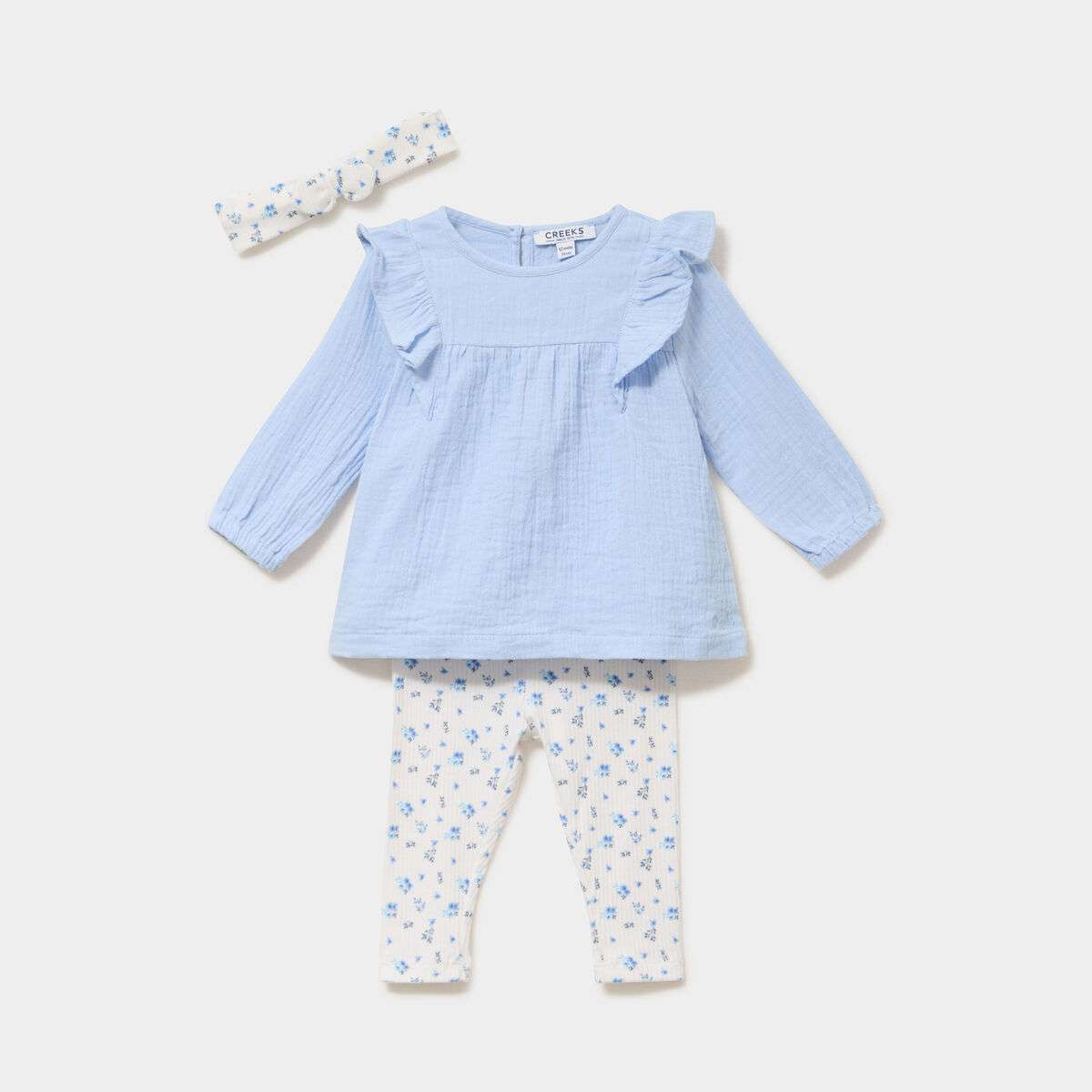 Ensemble blouse legging bandeau coton ecru b&eacute;b&eacute; fille