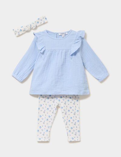 Ensemble blouse legging bandeau coton ecru b&eacute;b&eacute; fille