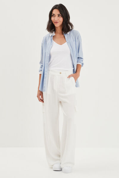 Pantalon cargo large fluide ivoire femme