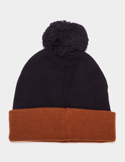 Bonnet tricoté à pompon noir garçon