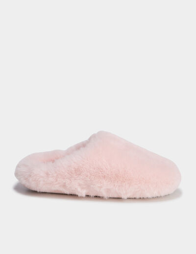 Chaussons mules fausse fourrure rose femme