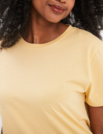 T-shirt col rond manches courtes coton jaune clair femme