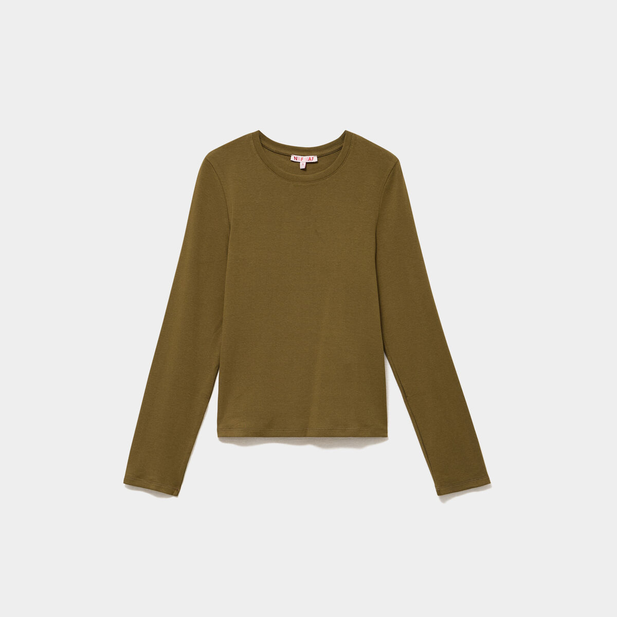 T-shirt manches longues col rond ajust&eacute; vert kaki femme