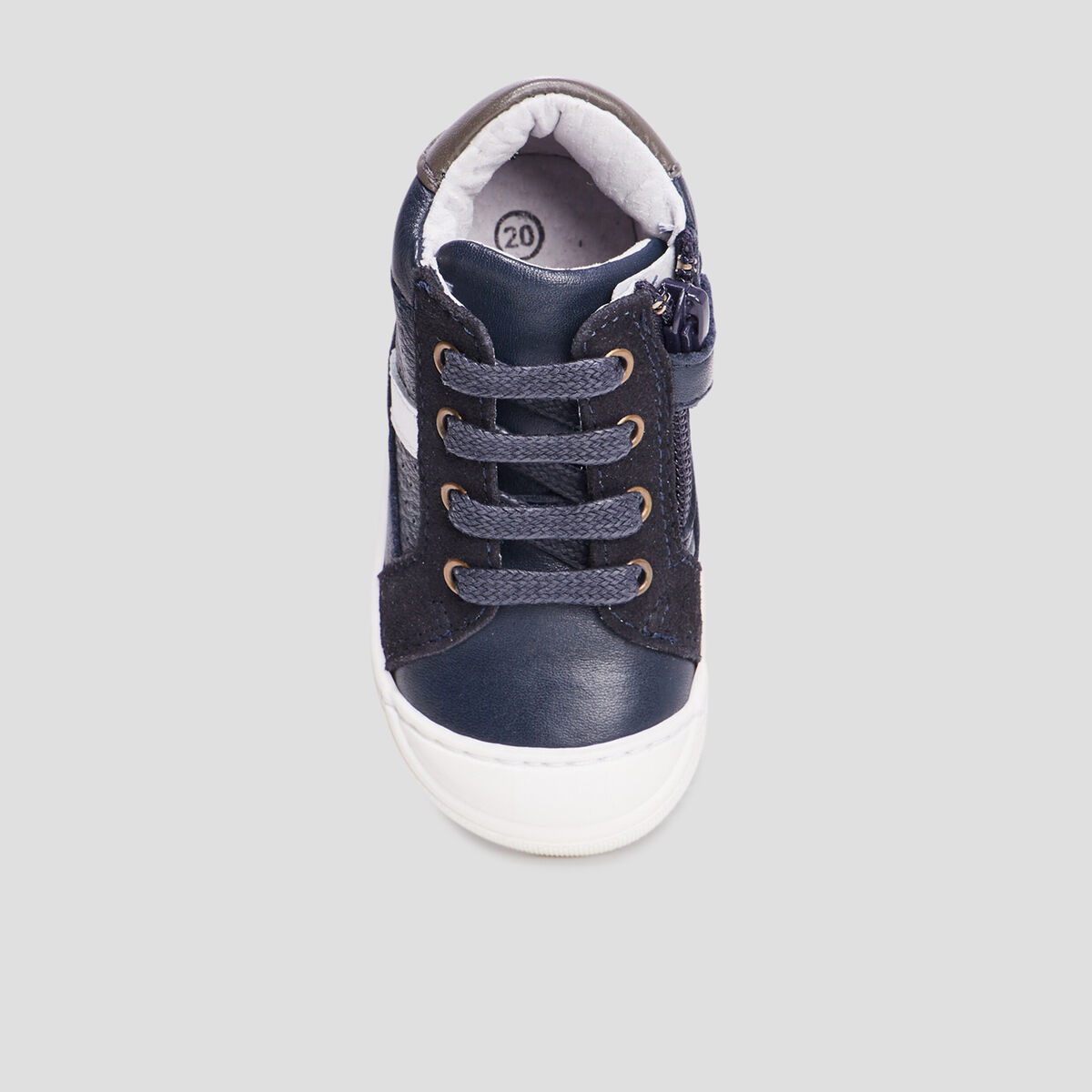 Bottillons zipp&eacute;s en cuir bleu marine b&eacute;b&eacute; gar&ccedil;on