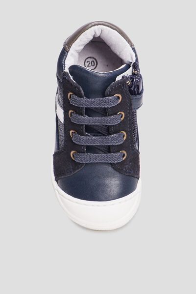 Bottillons zippés en cuir bleu marine bébé garçon