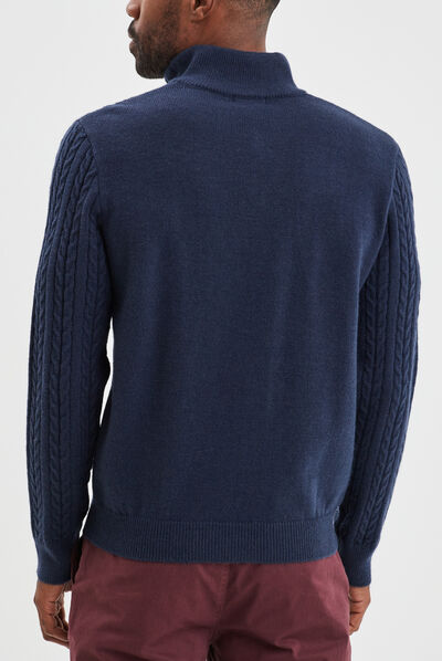 Pull camionneur à torsades bleu marine homme
