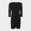 Robe manches 3/4 à fronces noir femme
