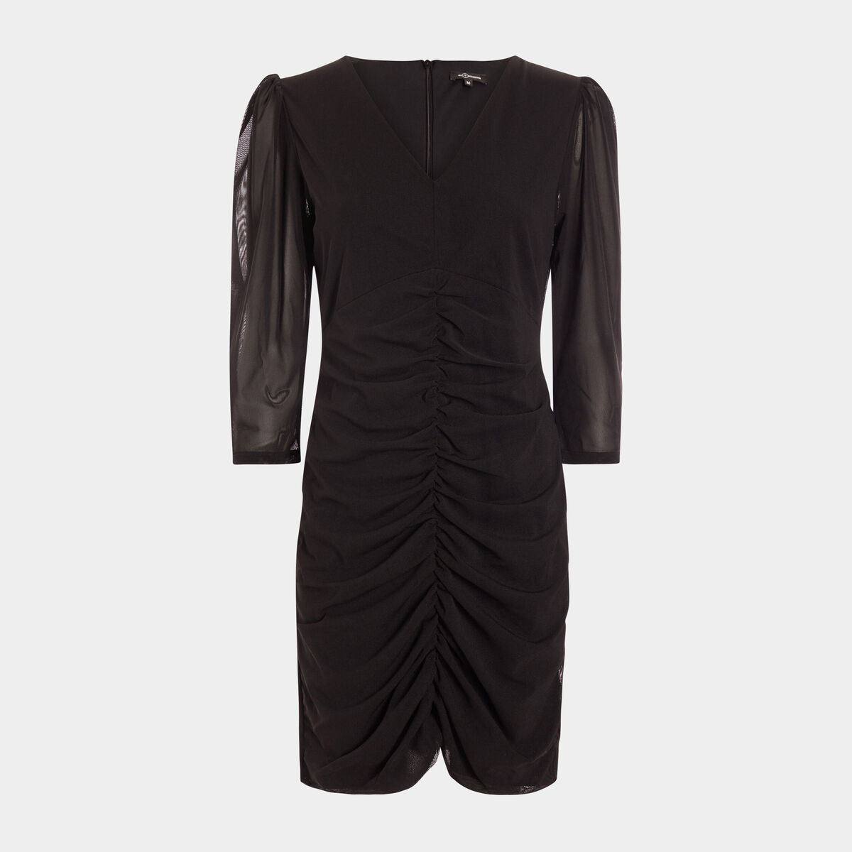 Robe manches 3/4 à fronces noir femme