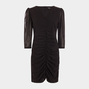 robe manches 34 a fronces noir femme Robe manches 3/4 à fronces noir femme