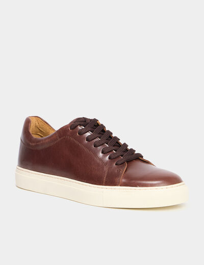 Tennis basses en cuir marron homme