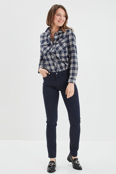 Chemise manches longues avec poches bleu marine femme
