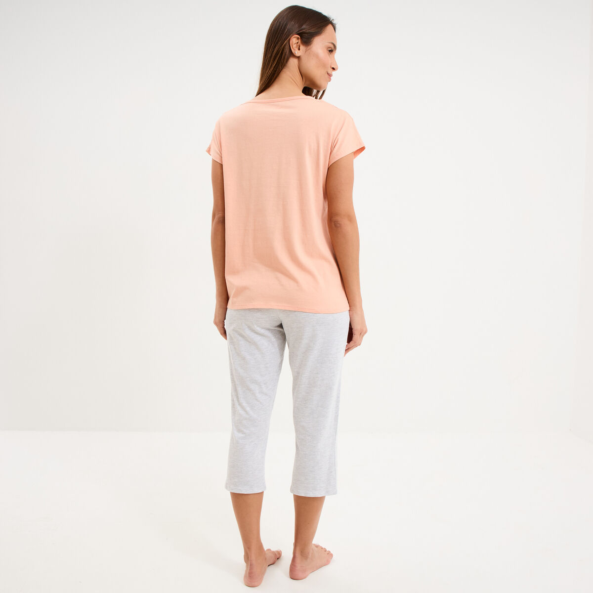 Ensemble pyjama t-shirt et corsaire rose clair femme