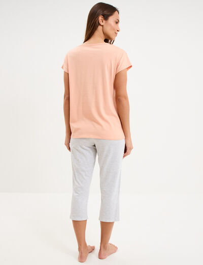 Ensemble pyjama t-shirt et corsaire rose clair femme