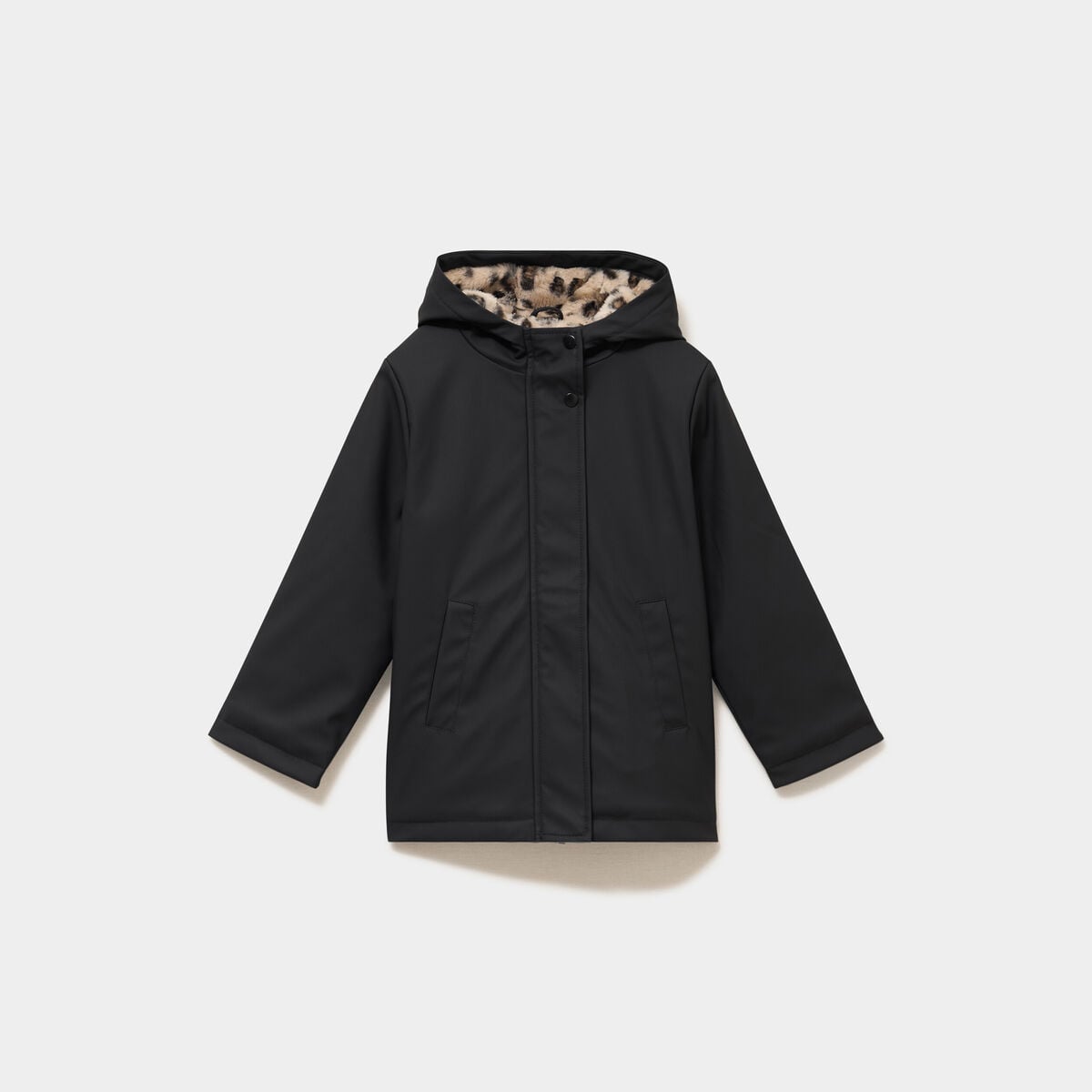 Parka doubl&eacute;e &agrave; capuche imperm&eacute;able noir fille