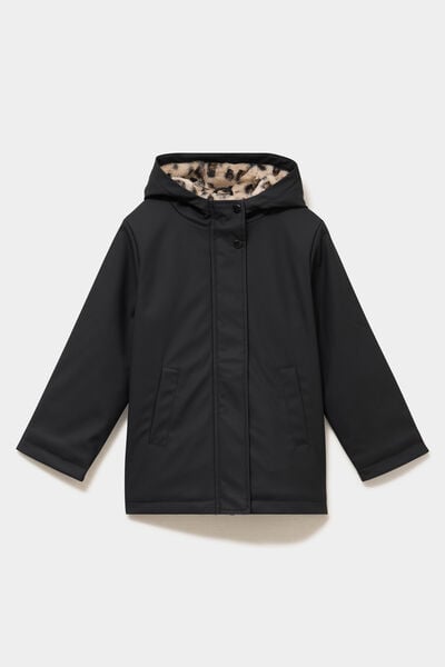 Parka doubl&eacute;e &agrave; capuche imperm&eacute;able noir fille