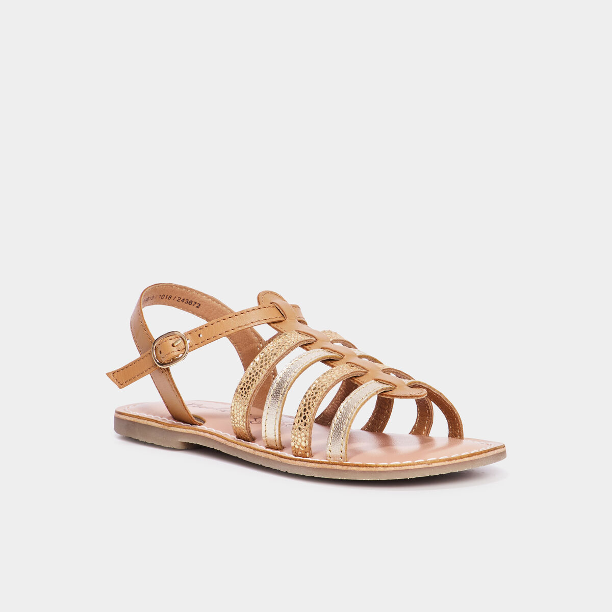Sandales plates &agrave; brides en cuir Creeks camel fille