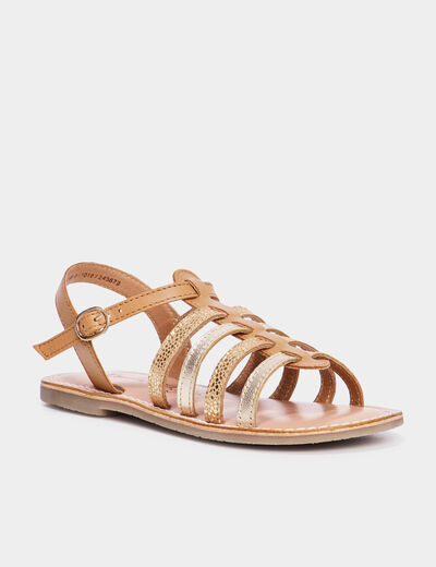 Sandales plates à brides en cuir Creeks camel fille