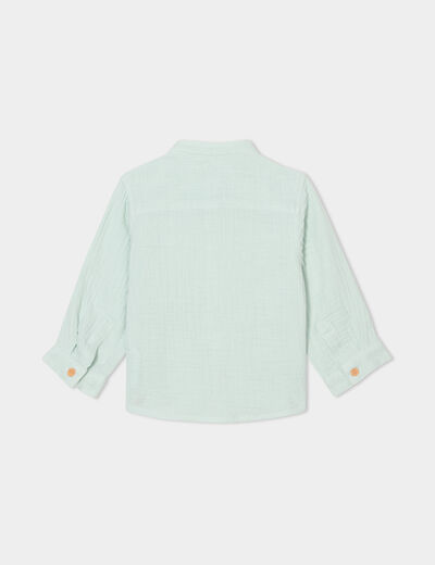 Chemise col mao en gaze de coton vert clair bébé garçon